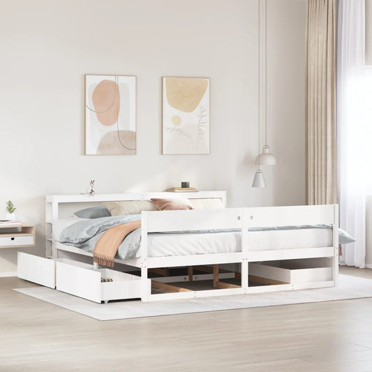 Bedframe zonder matras massief grenenhout wit 180x200 cm