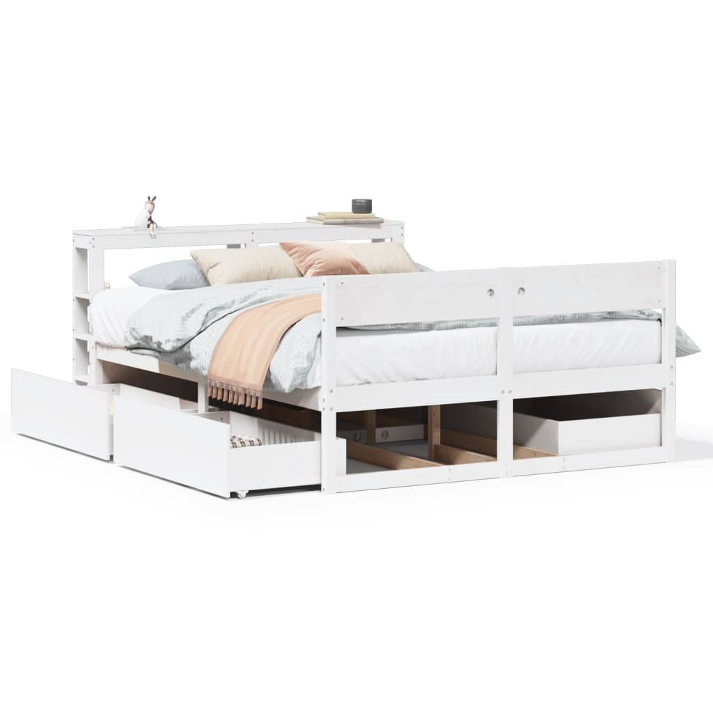 Bedframe zonder matras massief grenenhout wit 160x200 cm