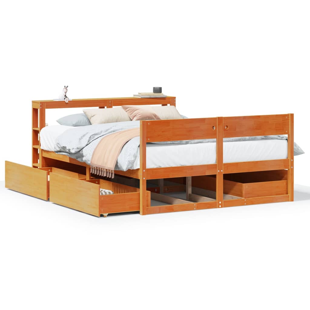 Bedframe zonder matras massief grenenhout wasbruin 150x200 cm