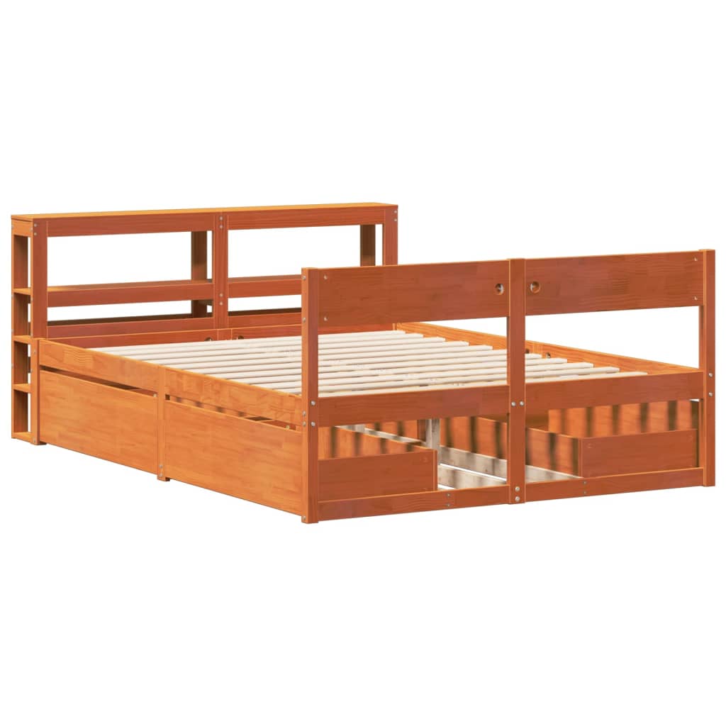 Bedframe zonder matras massief grenenhout wasbruin 150x200 cm