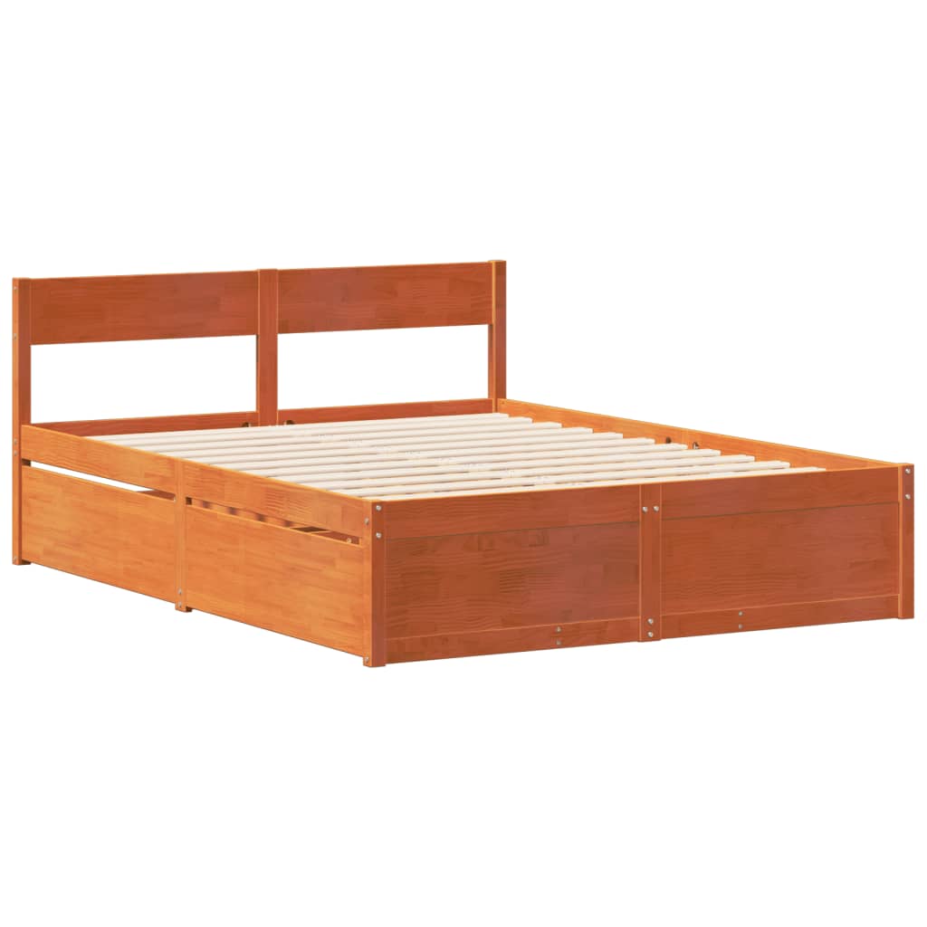 Bedframe zonder matras massief grenenhout wasbruin 150x200 cm