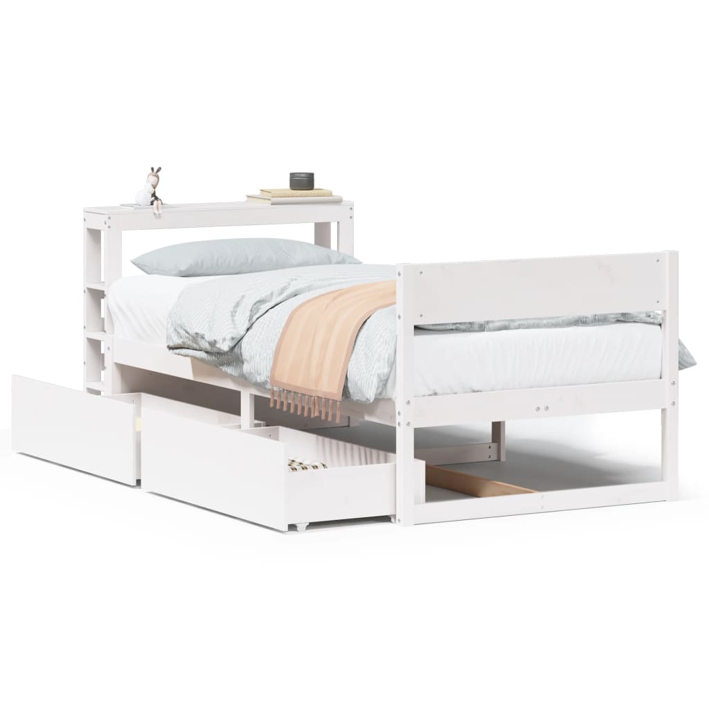 Bedframe zonder matras massief grenenhout wit 90x200 cm