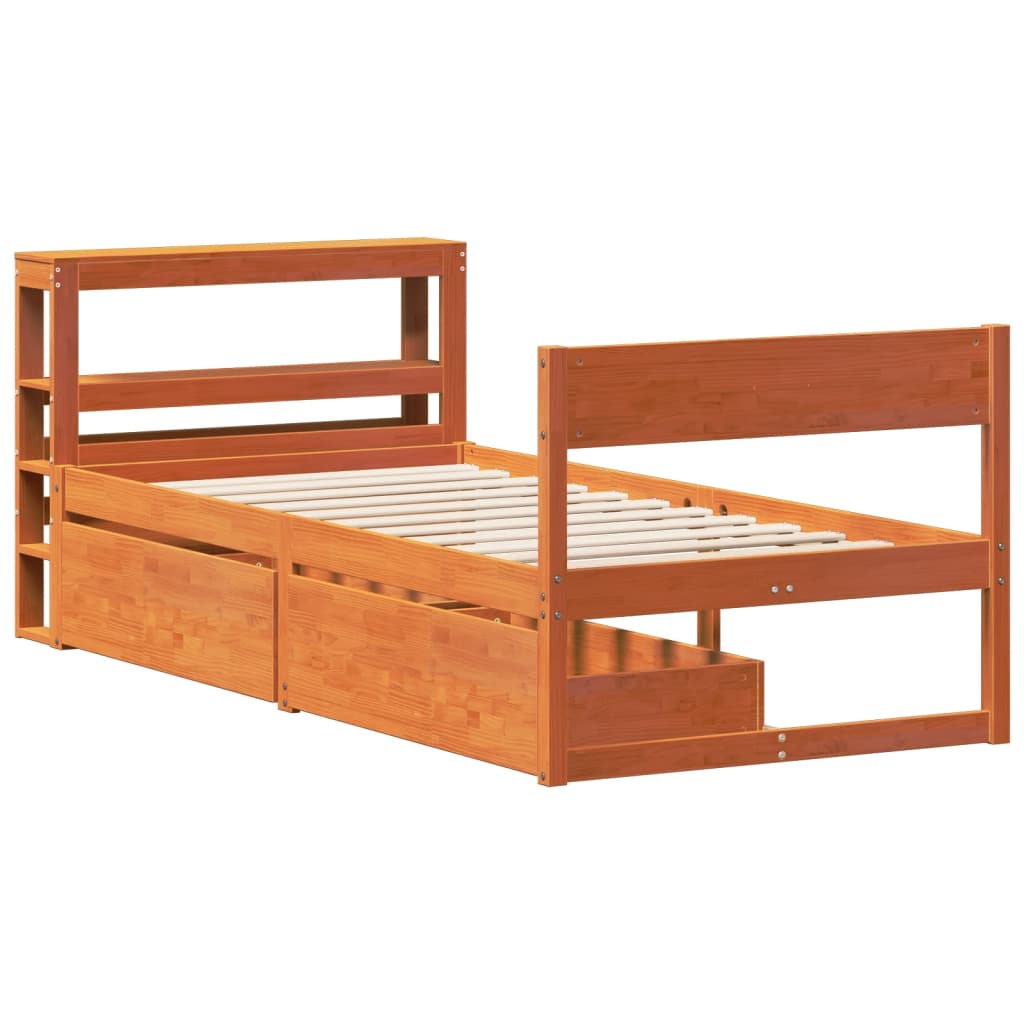 Bedframe zonder matras massief grenenhout wasbruin 90x200 cm