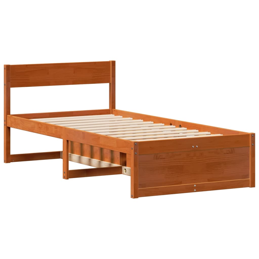 Bedframe zonder matras massief grenenhout wasbruin 90x200 cm