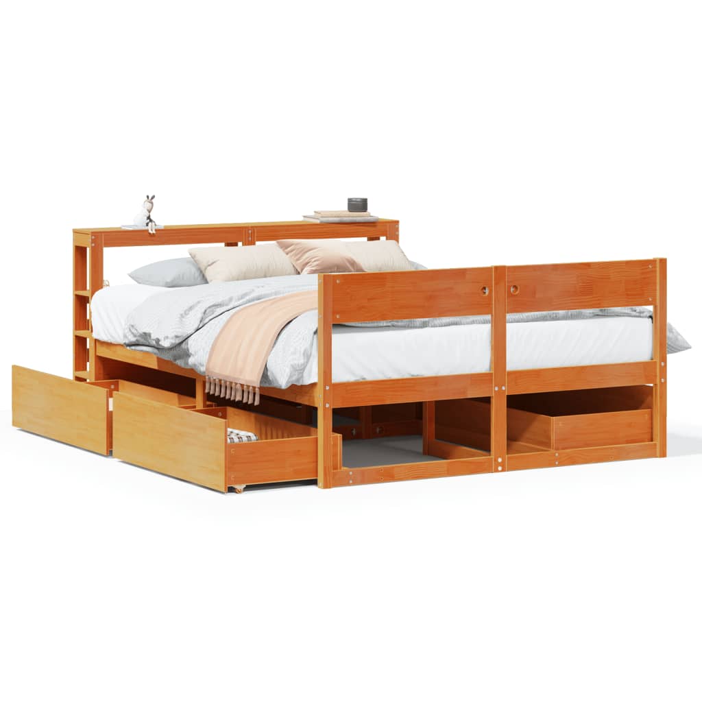 Bedframe zonder matras massief grenenhout wasbruin 135x190 cm