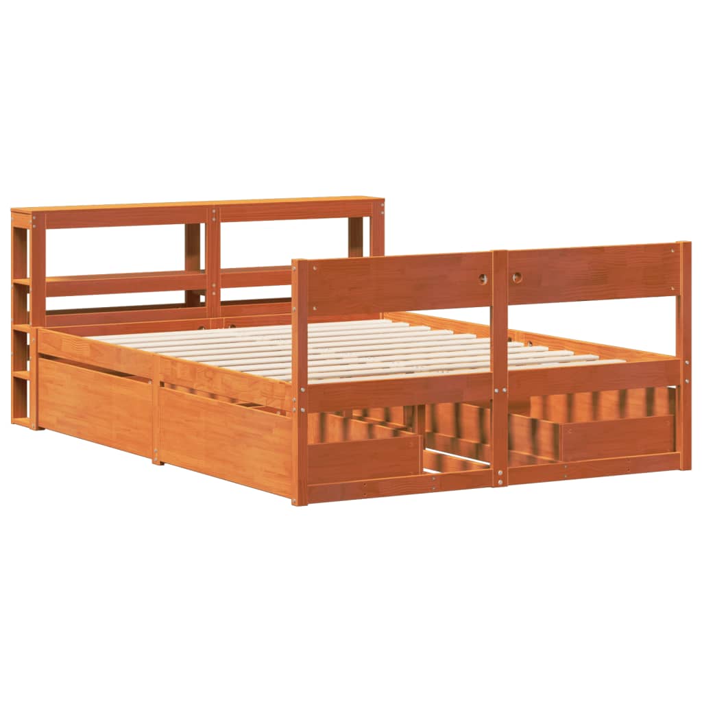 Bedframe zonder matras massief grenenhout wasbruin 135x190 cm