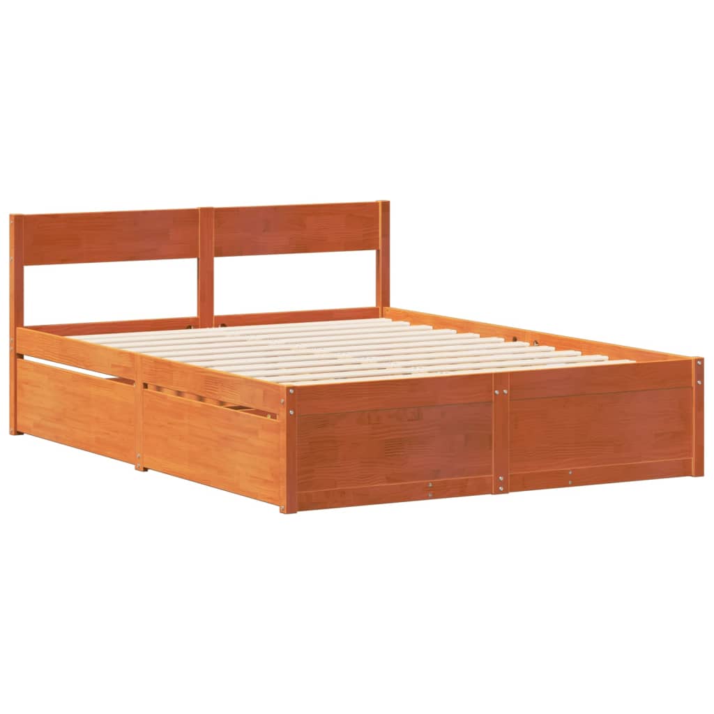 Bedframe zonder matras massief grenenhout wasbruin 135x190 cm