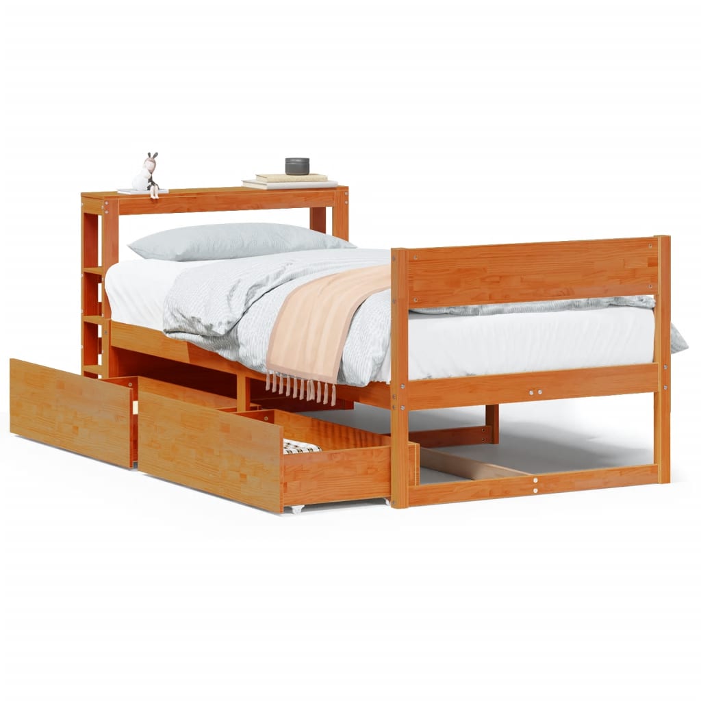 Bedframe zonder matras massief grenenhout wasbruin 90x190 cm