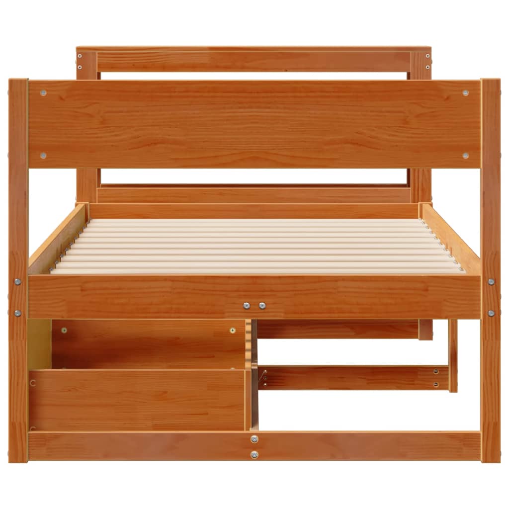 Bedframe zonder matras massief grenenhout wasbruin 90x190 cm