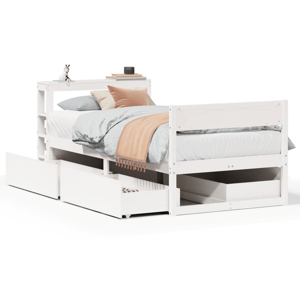 Bedframe zonder matras massief grenenhout wit 75x190 cm