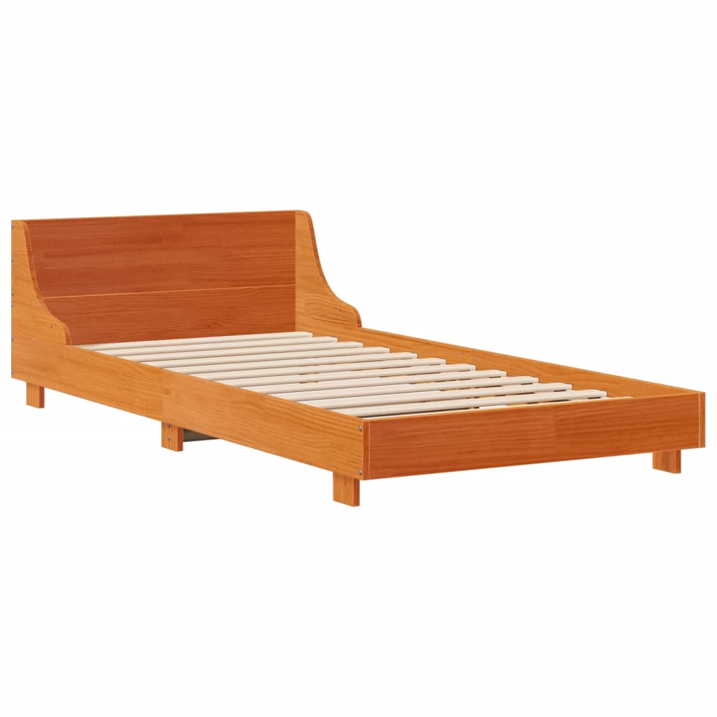 Bedframe zonder matras massief grenenhout wasbruin 100x200 cm