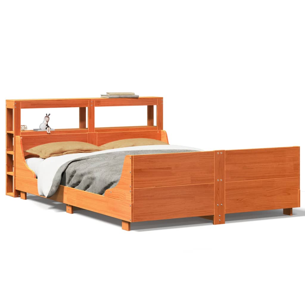 Bedframe zonder matras massief grenenhout wasbruin 135x190 cm