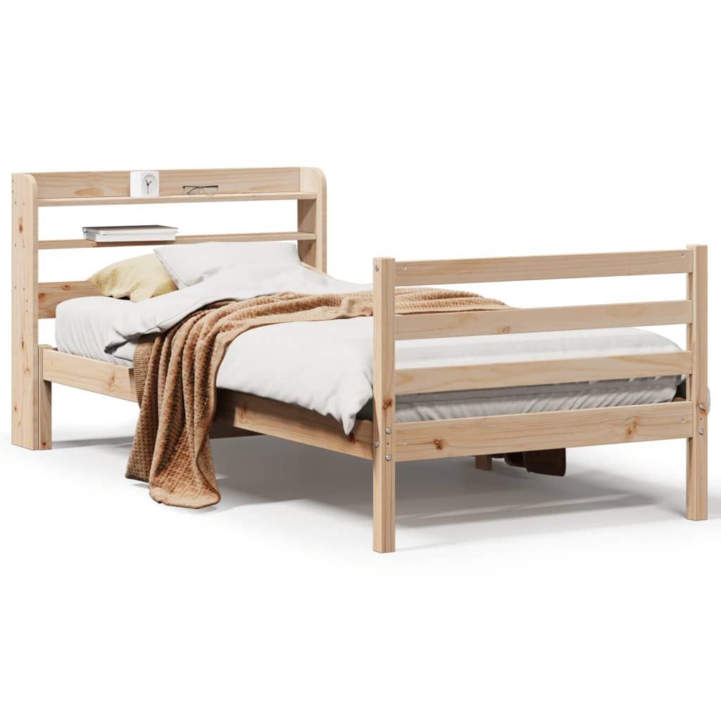 Bedframe met hoofdbord massief grenenhout 90x190 cm