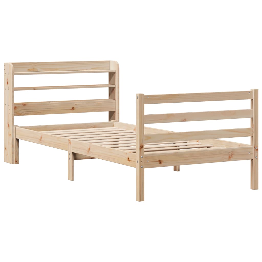 Bedframe met hoofdbord massief grenenhout 90x190 cm