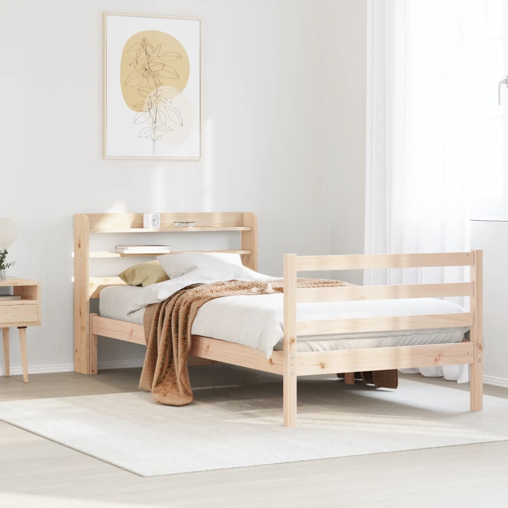 Bedframe met hoofdbord massief grenenhout 90x190 cm