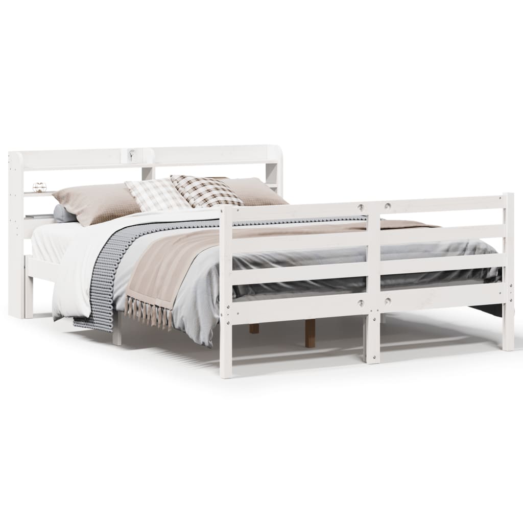 Bedframe met hoofdbord massief grenenhout wit 120x190 cm