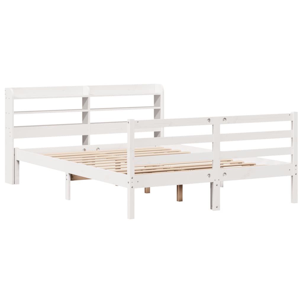 Bedframe met hoofdbord massief grenenhout wit 120x190 cm