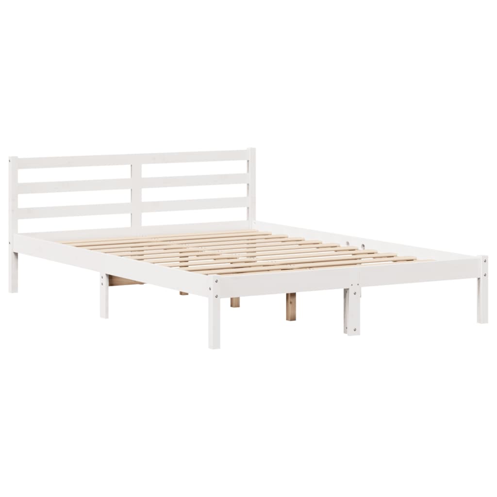 Bedframe met hoofdbord massief grenenhout wit 120x190 cm