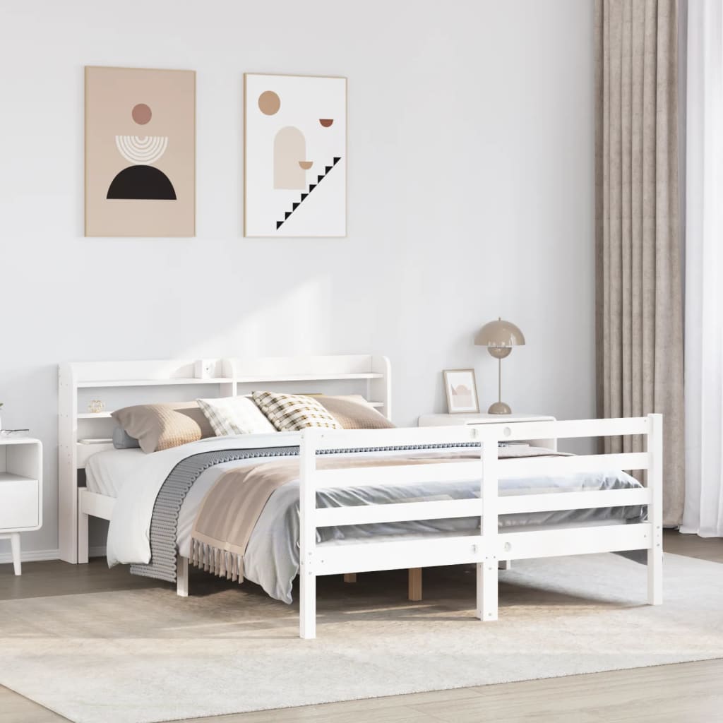 Bedframe met hoofdbord massief grenenhout wit 120x190 cm