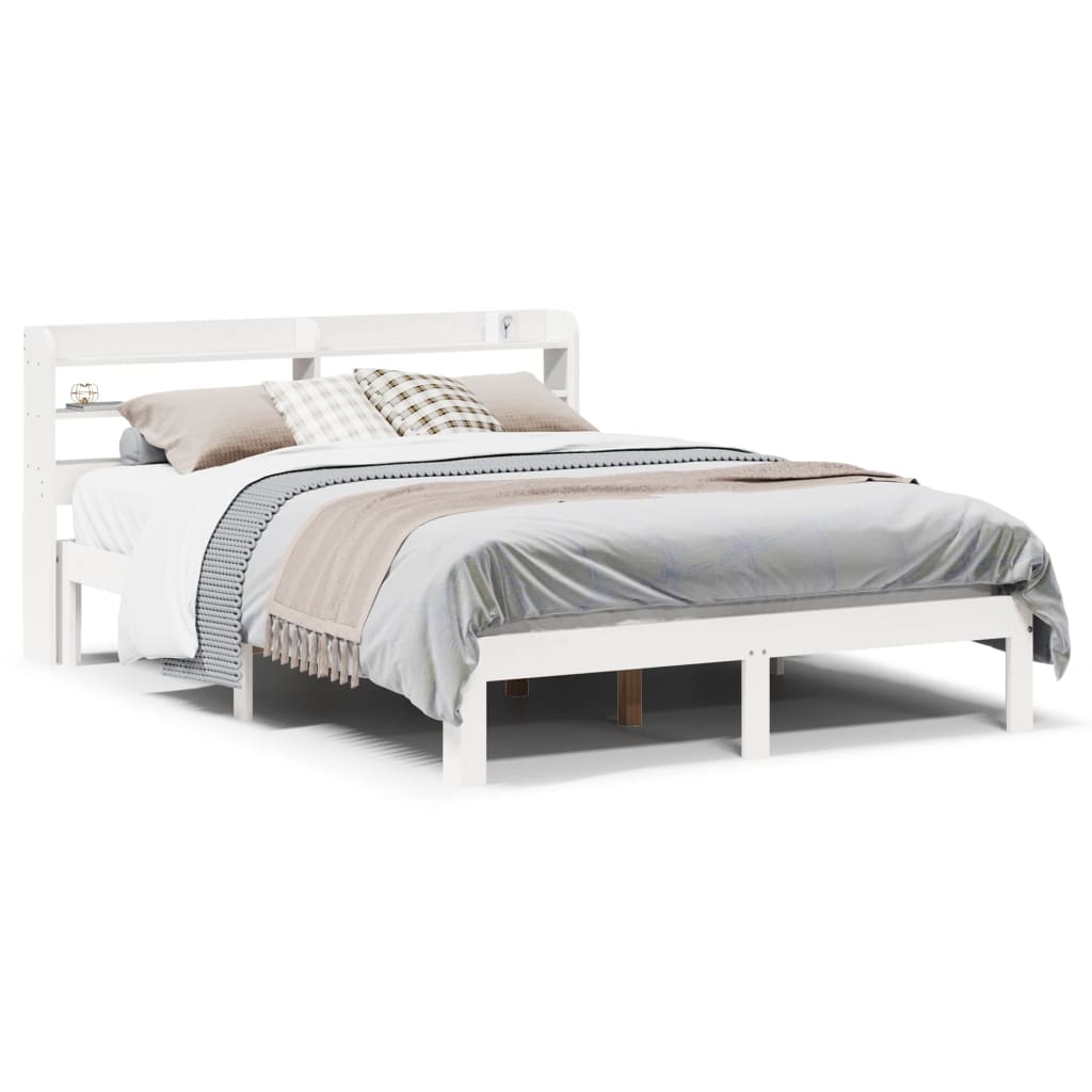 Bedframe met hoofdbord massief grenenhout wit 120x190 cm