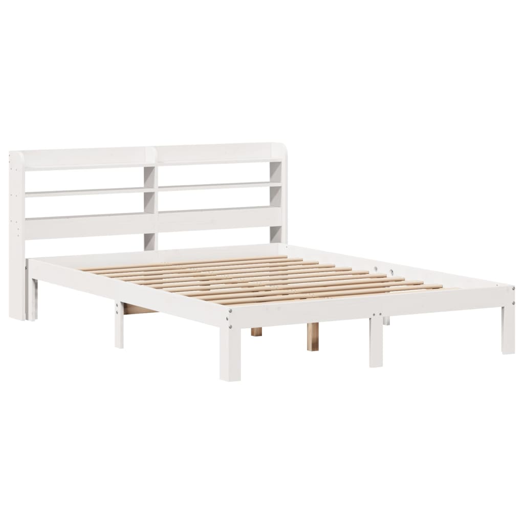 Bedframe met hoofdbord massief grenenhout wit 120x190 cm