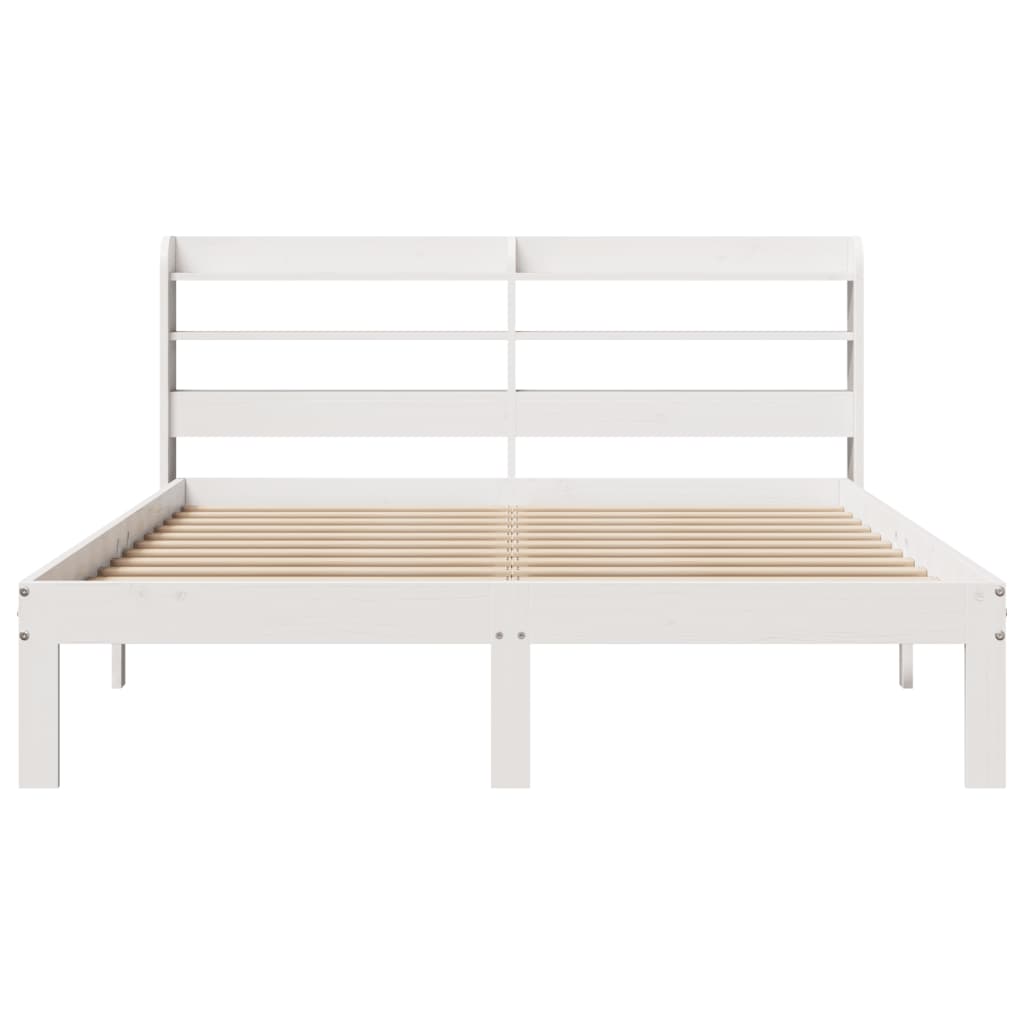 Bedframe met hoofdbord massief grenenhout wit 120x190 cm