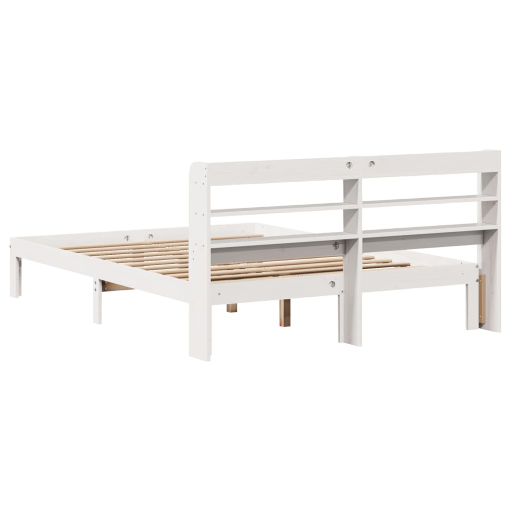 Bedframe met hoofdbord massief grenenhout wit 120x190 cm