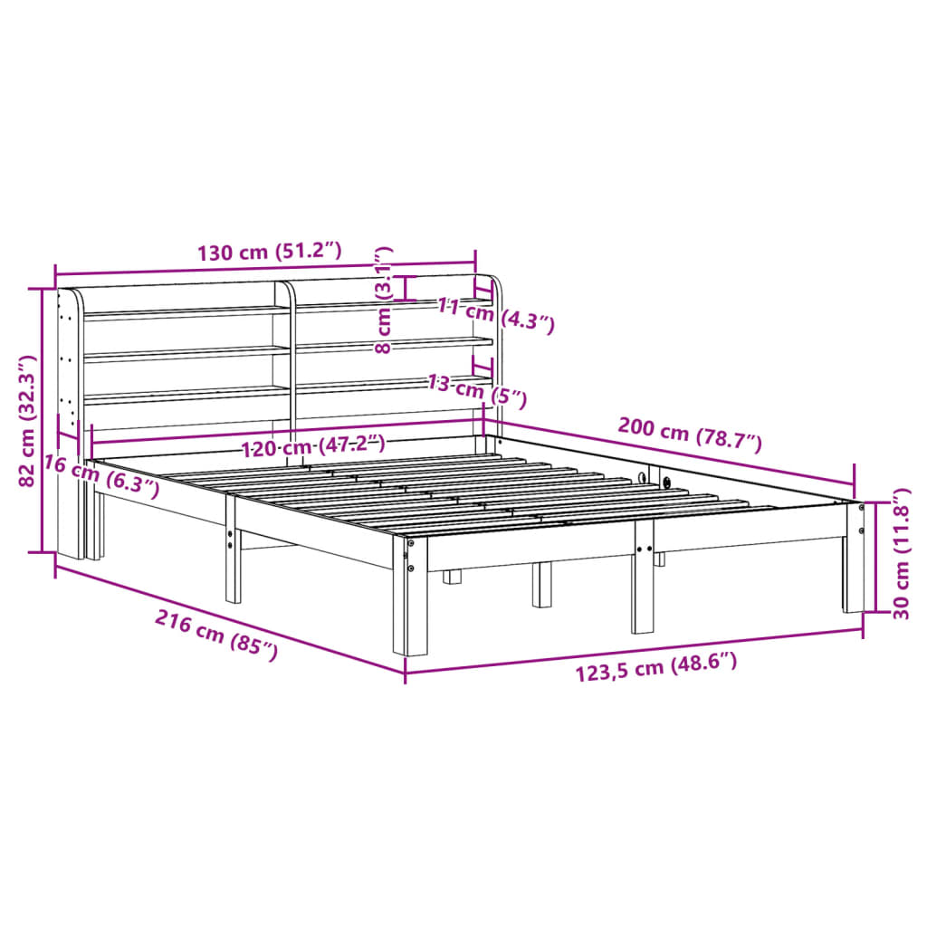 Bedframe met hoofdeinde zonder matras 120x200 cm wit