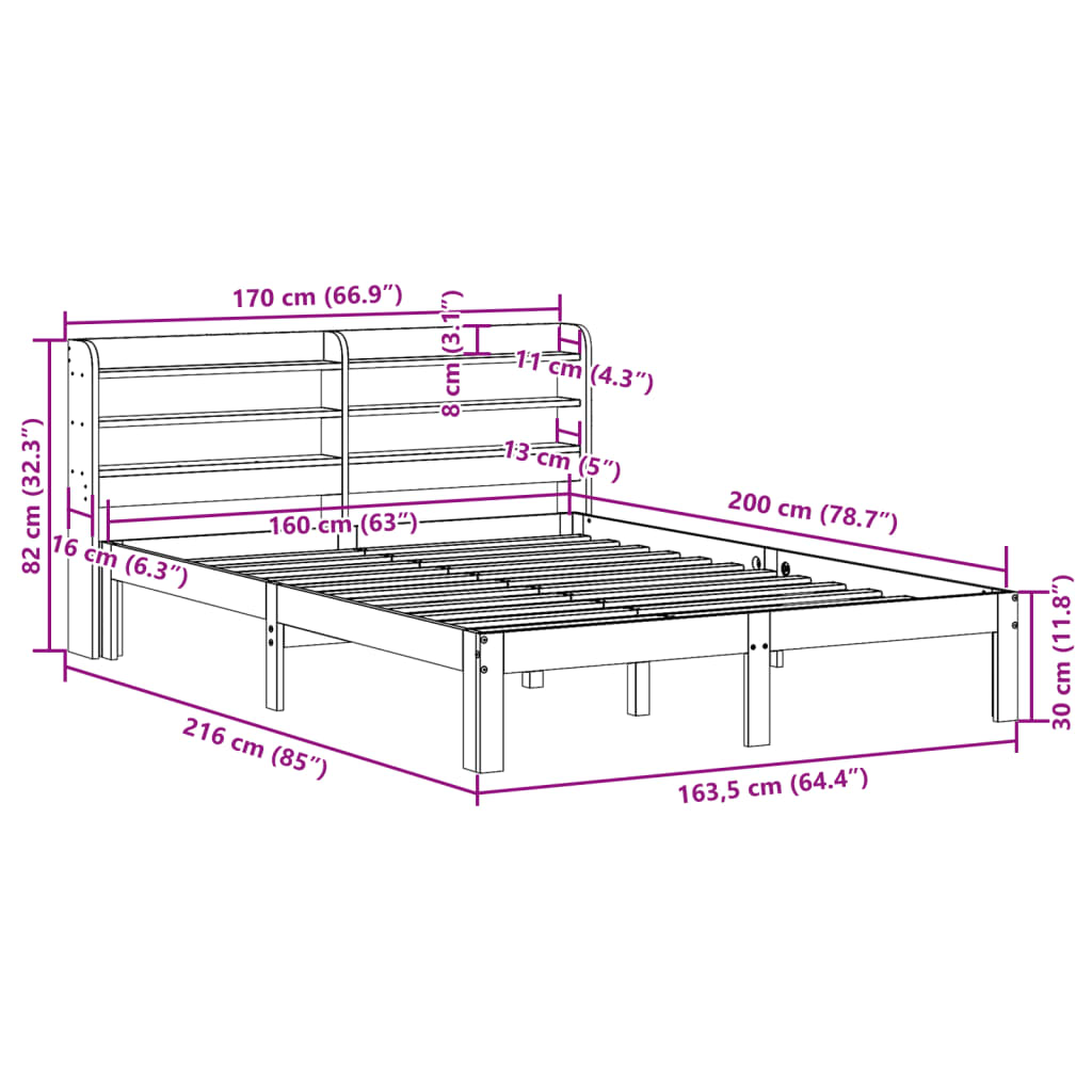 Bedframe met hoofdbord massief grenenhout wit 160x200 cm Bedden & bedframes | Creëer jouw Trendy Thuis | Gratis bezorgd & Retour | Trendy.nl