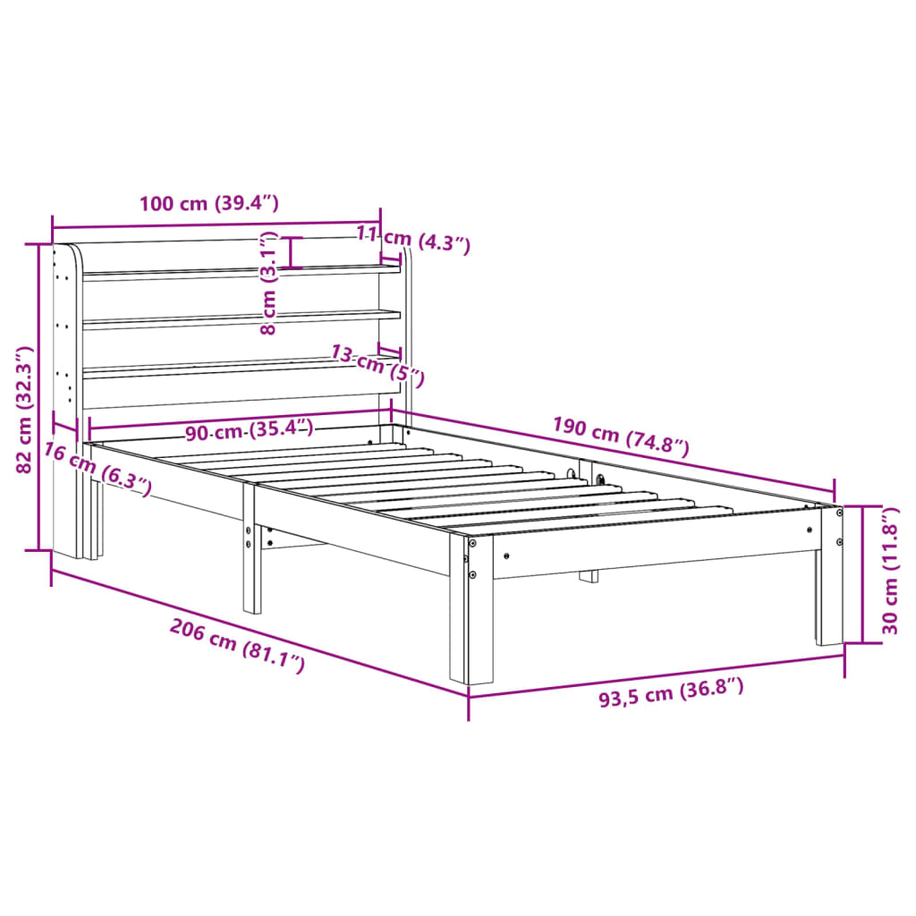 Bedframe zonder matras massief grenenhout wasbruin 90x190 cm Bedden & bedframes | Creëer jouw Trendy Thuis | Gratis bezorgd & Retour | Trendy.nl