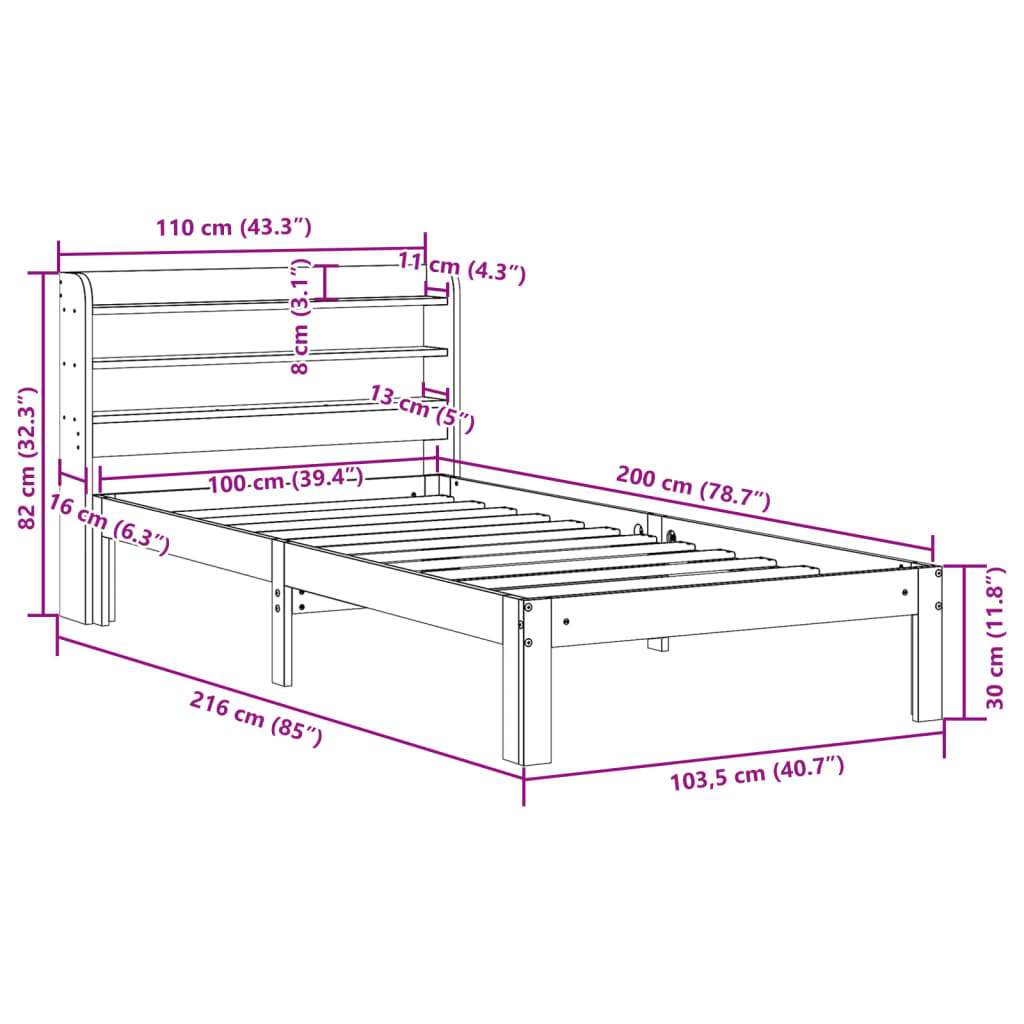 Bedframe zonder matras massief grenenhout wasbruin 100x200 cm Bedden & bedframes | Creëer jouw Trendy Thuis | Gratis bezorgd & Retour | Trendy.nl