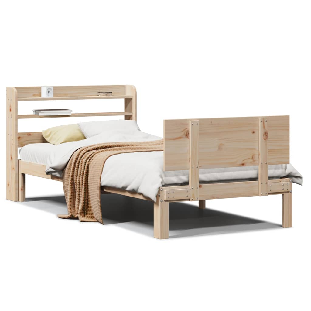 Bedframe met hoofdbord massief grenenhout 75x190 cm