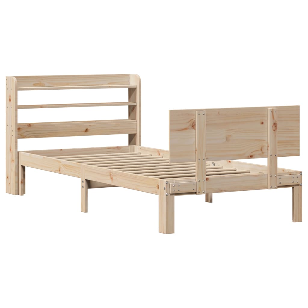 Bedframe met hoofdbord massief grenenhout 75x190 cm