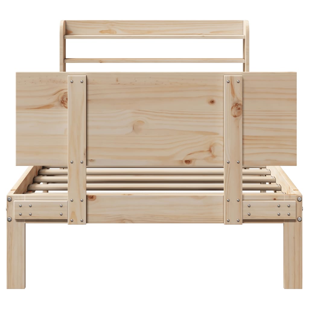 Bedframe met hoofdbord massief grenenhout 75x190 cm