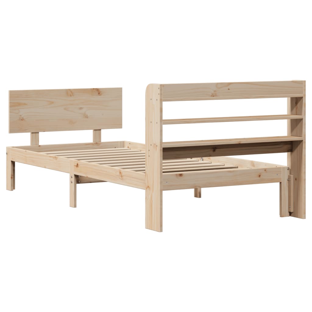 Bedframe met hoofdbord massief grenenhout 75x190 cm