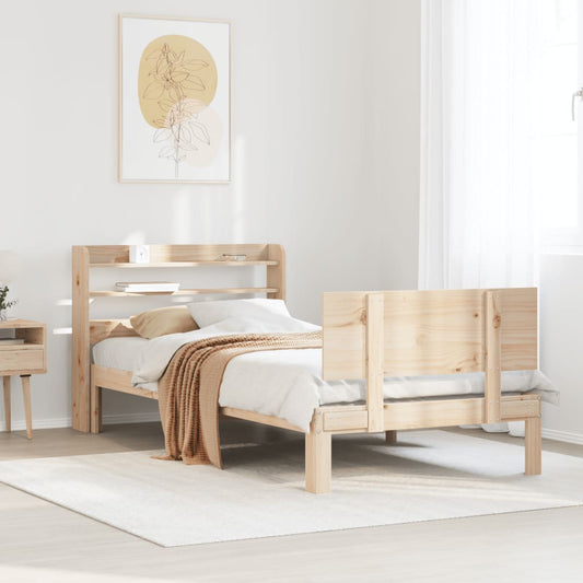 Bedframe met hoofdbord massief grenenhout 75x190 cm