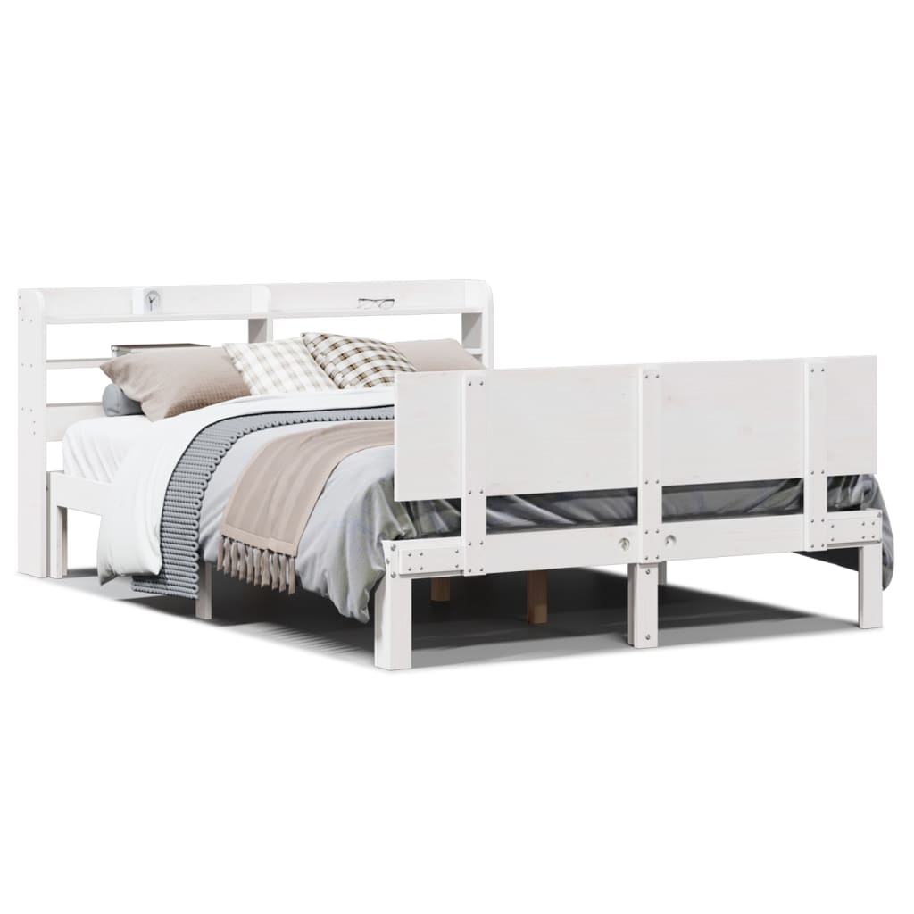 Bedframe met hoofdbord massief grenenhout wit 120x190 cm