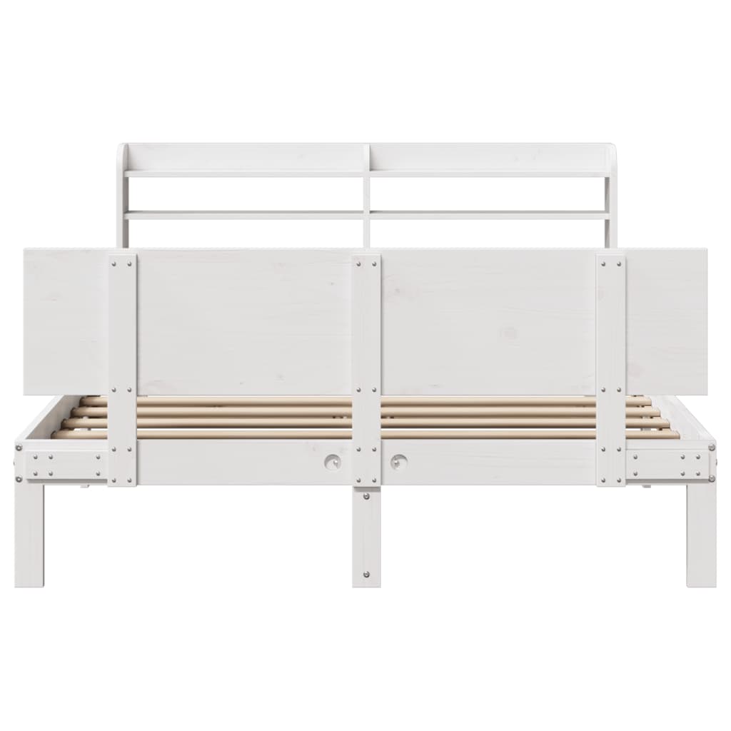 Bedframe met hoofdbord massief grenenhout wit 120x190 cm