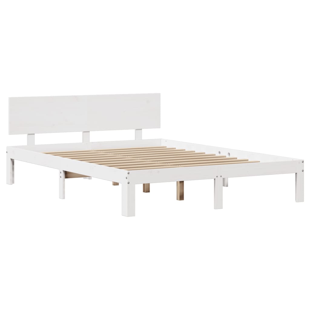 Bedframe met hoofdbord massief grenenhout wit 120x190 cm