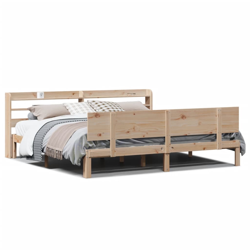 Bedframe met hoofdbord massief grenenhout 200x200 cm Bedden & bedframes | Creëer jouw Trendy Thuis | Gratis bezorgd & Retour | Trendy.nl