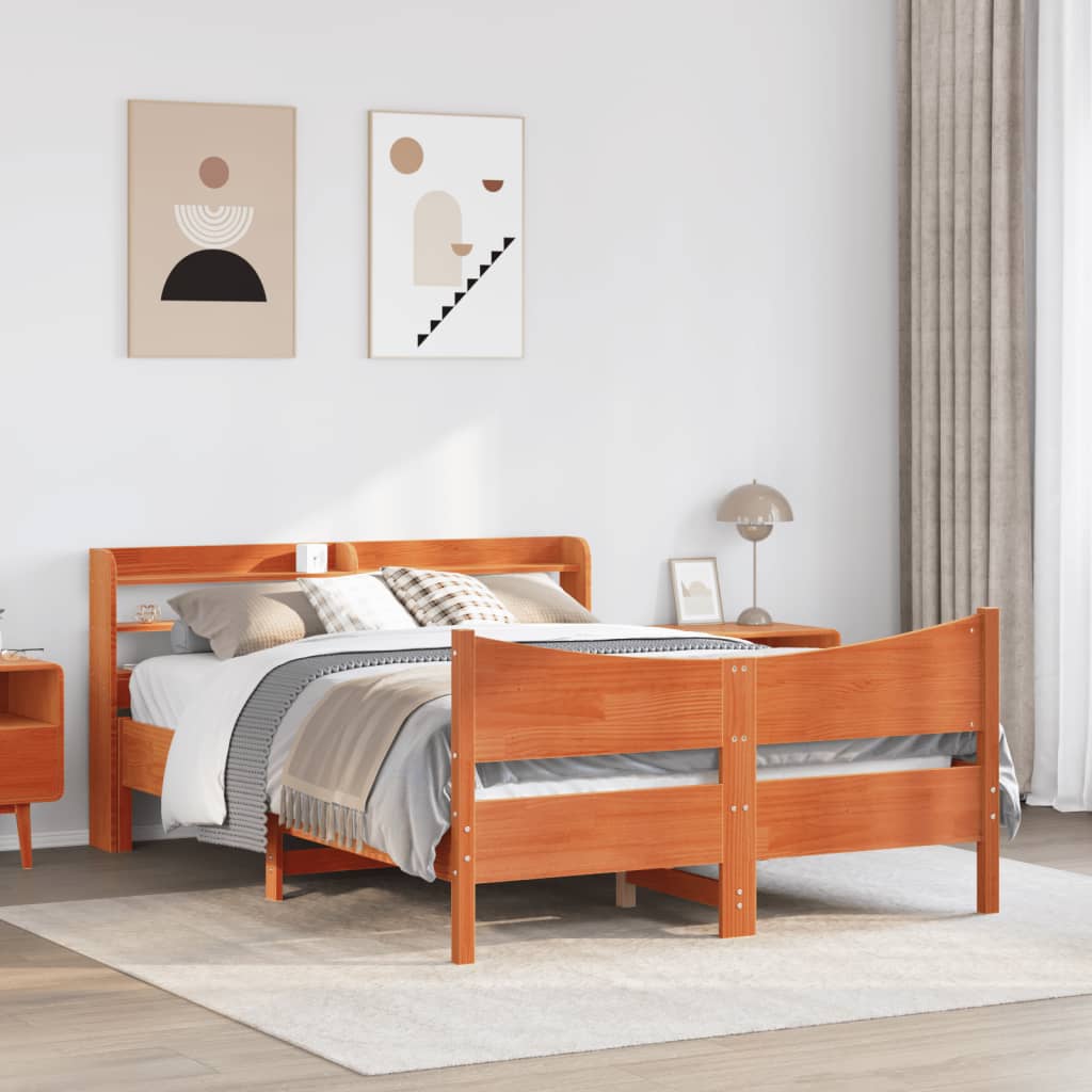 Bedframe met hoofdbord grenenhout wasbruin 140x200 cm Bedden & bedframes | Creëer jouw Trendy Thuis | Gratis bezorgd & Retour | Trendy.nl