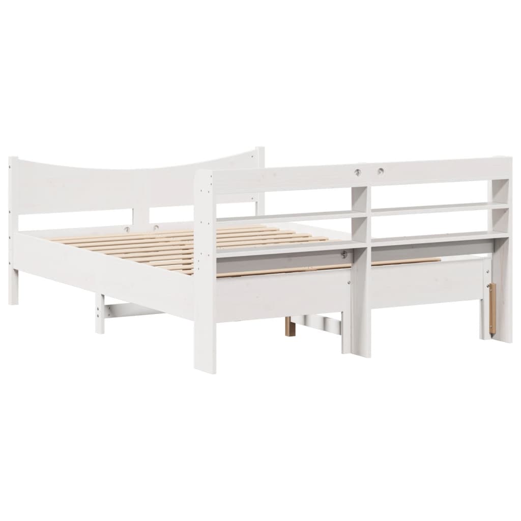 Bedframe met hoofdbord massief grenenhout wit 120x200 cm