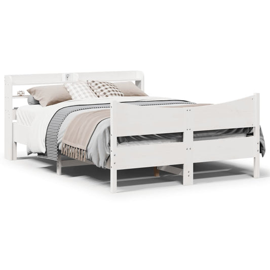 Bedframe met hoofdbord massief grenenhout wit 120x200 cm