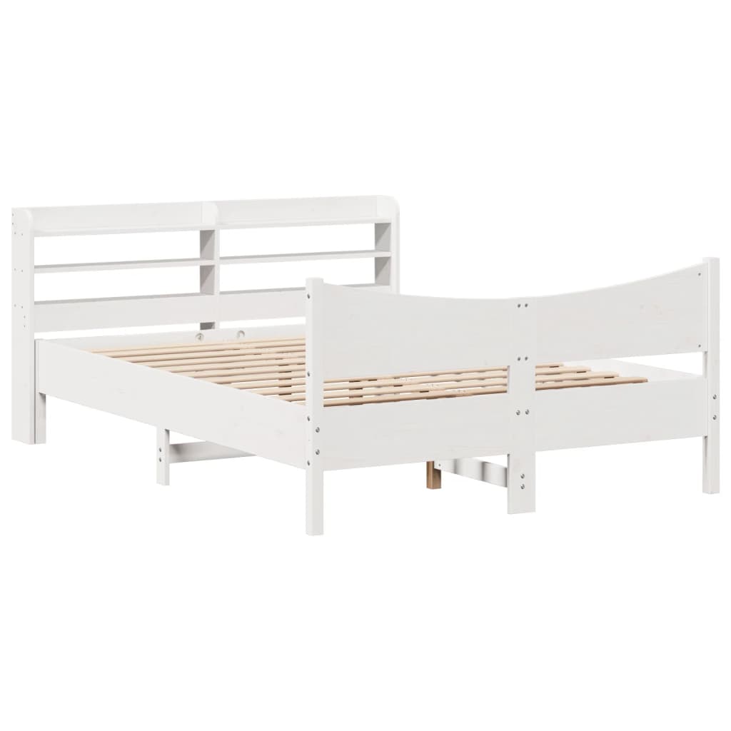 Bedframe met hoofdbord massief grenenhout wit 120x190 cm