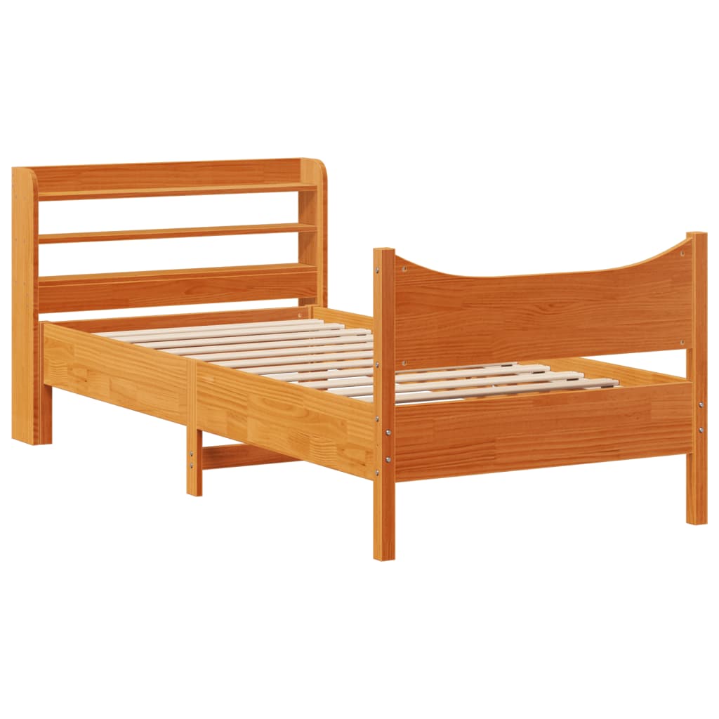 Bedframe met hoofdbord massief grenenhout wasbruin 90x190 cm Bedden & bedframes | Creëer jouw Trendy Thuis | Gratis bezorgd & Retour | Trendy.nl