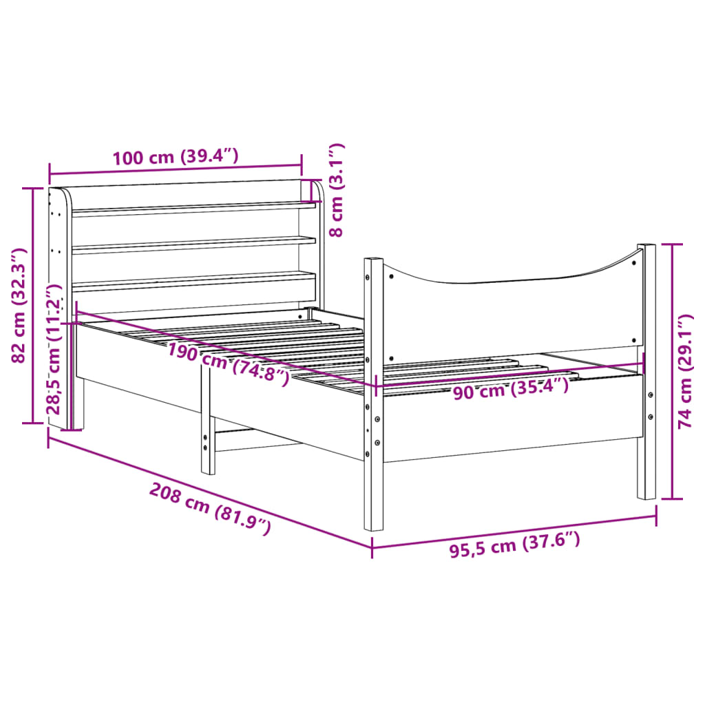 Bedframe met hoofdbord massief grenenhout wasbruin 90x190 cm Bedden & bedframes | Creëer jouw Trendy Thuis | Gratis bezorgd & Retour | Trendy.nl