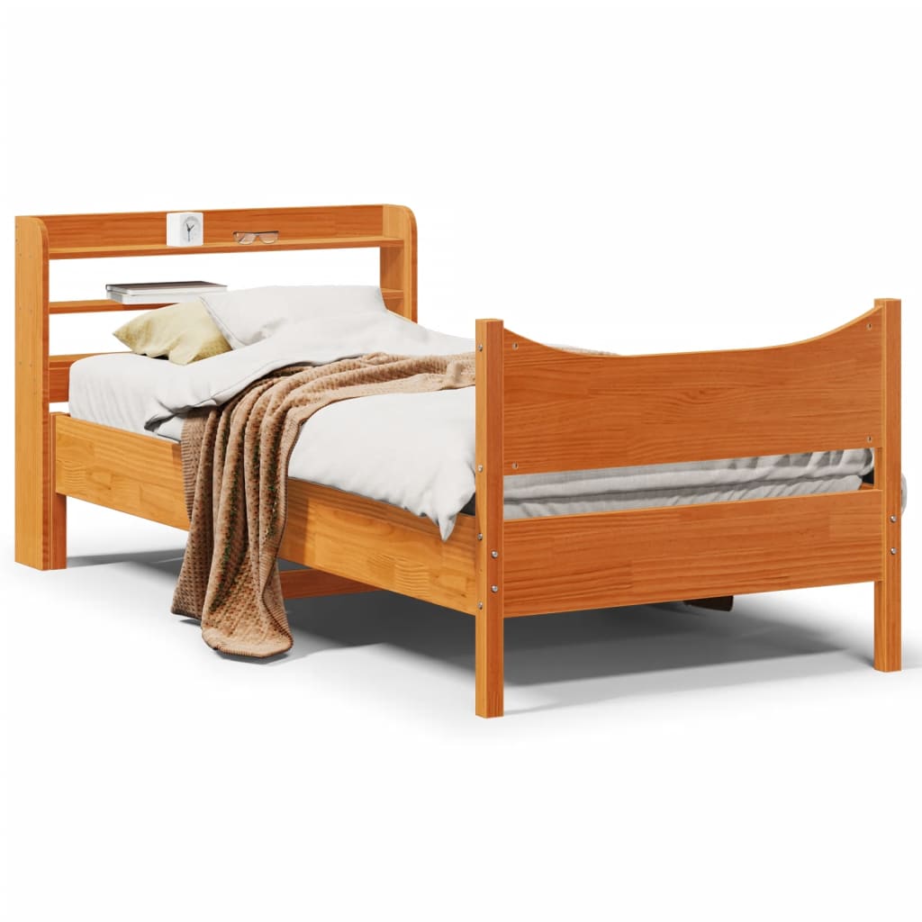 Bedframe met hoofdbord massief grenenhout wasbruin 90x190 cm Bedden & bedframes | Creëer jouw Trendy Thuis | Gratis bezorgd & Retour | Trendy.nl