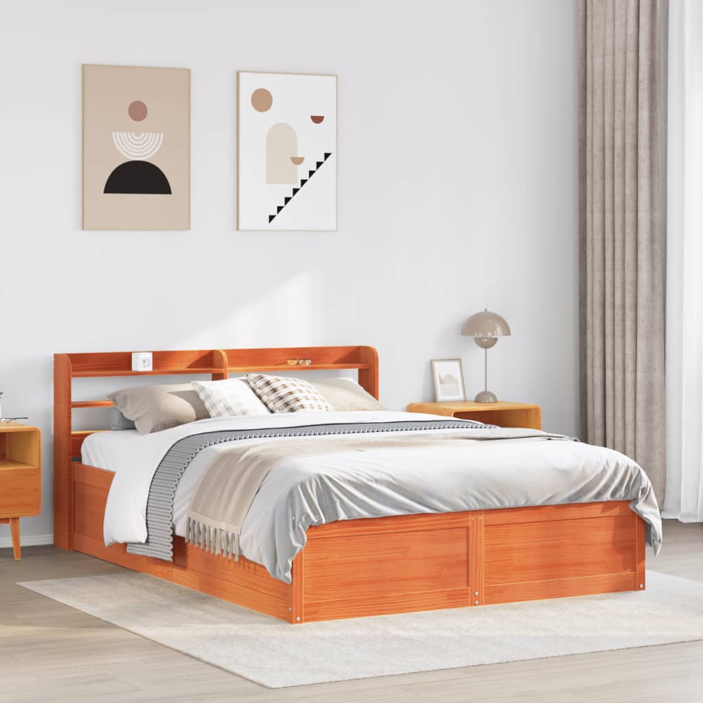 Bedframe met hoofdbord massief grenenhout wasbruin 160x200 cm Bedden & bedframes | Creëer jouw Trendy Thuis | Gratis bezorgd & Retour | Trendy.nl