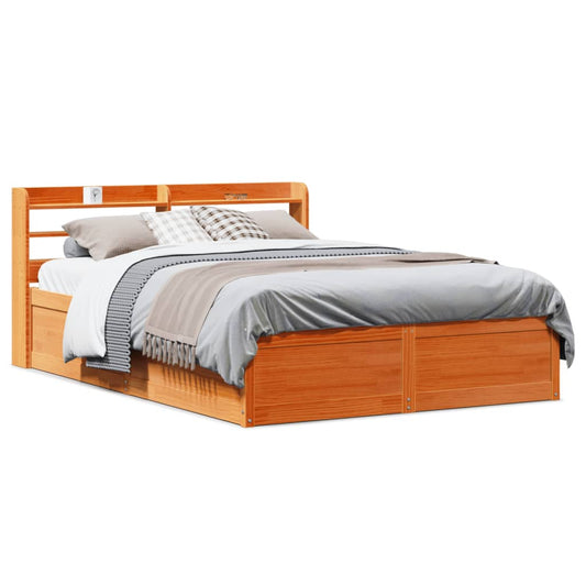 Bedframe met hoofdbord massief grenenhout wasbruin 160x200 cm Bedden & bedframes | Creëer jouw Trendy Thuis | Gratis bezorgd & Retour | Trendy.nl