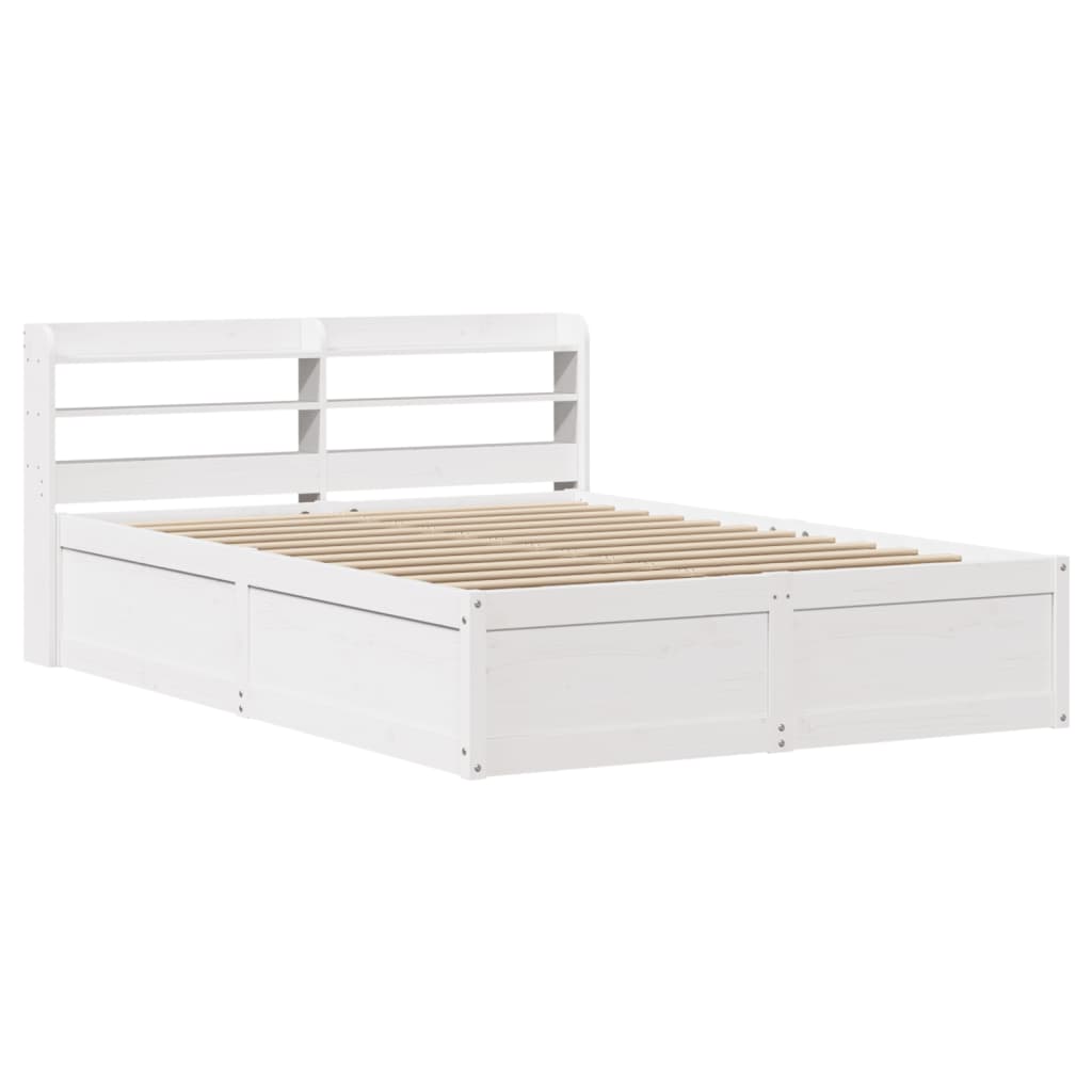 Bedframe met hoofdbord massief grenenhout wit 120x200 cm